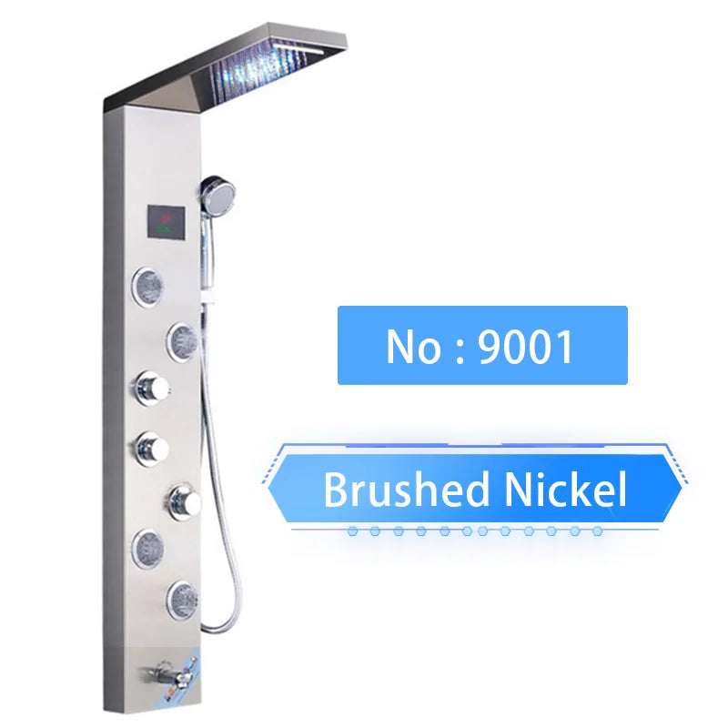 Luxury LED Waterfall Shower Panel System | Rain, Massage Jets & Hand Shower