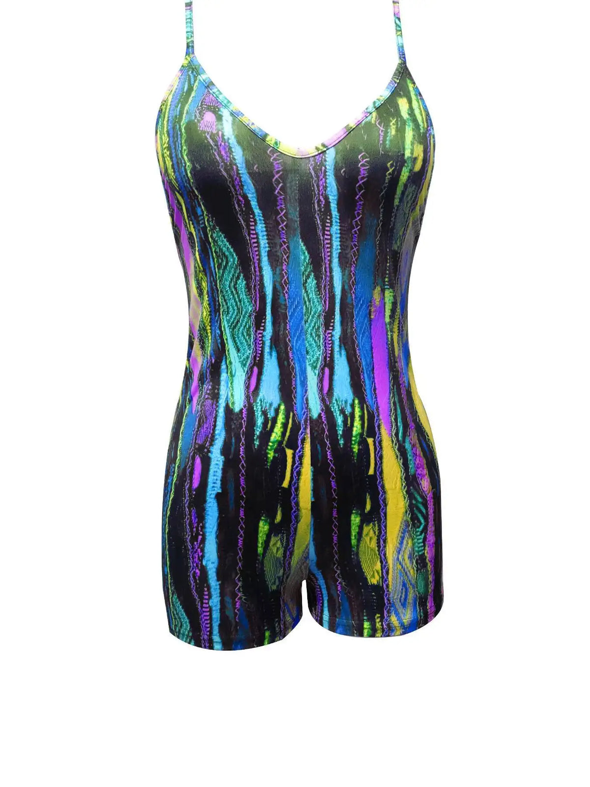 Women’s Colorful Print Backless Sleeveless Jumpsuit – Slim Fit, Club & Party Romper