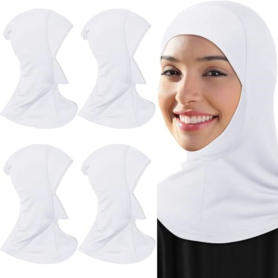 Modal Hijab Cap – Adjustable Muslim Stretchy Turban, Full Neck Coverage, 4-Pack