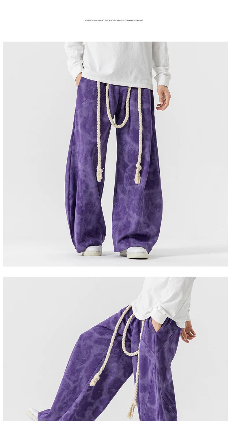 Unisex Wide Leg Printed Casual Streetwear Pants – Chinese Style, Sizes up to 5XL