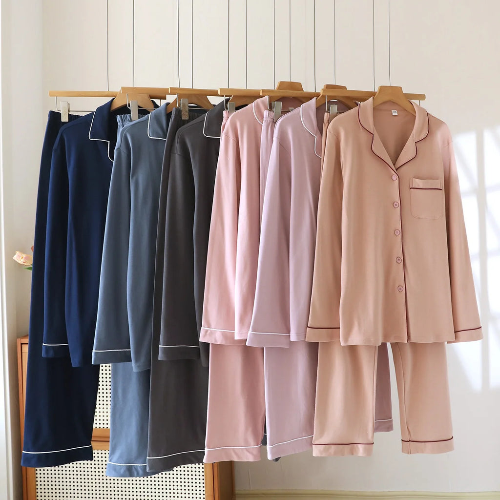 Women’s Thick Cotton Long Sleeve Pajama Set – Warm Homewear, 4 Colors, Sizes M–1XL
