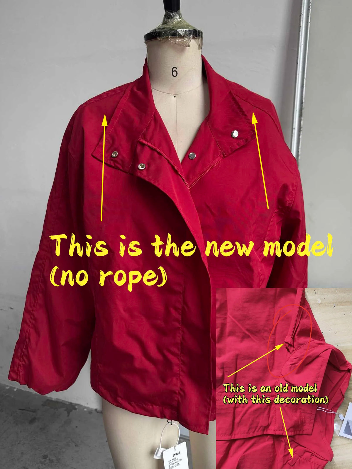 Women’s Red Stand Collar Zip-Up Jacket – Casual Loose Fit, Drawstring Cuffs, Autumn & Spring