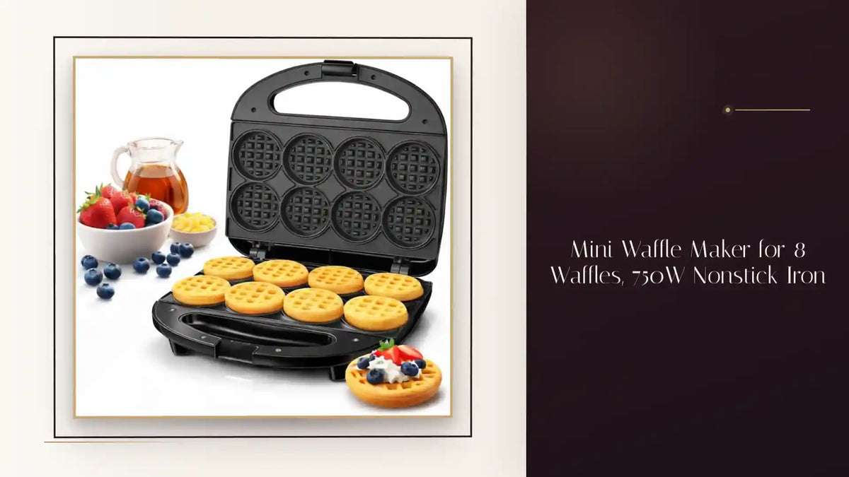 Mini Waffle Maker for 8 Waffles, 750W Nonstick Iron by@Outfy